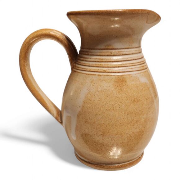 Vintage Hand-Painted Floral Pitcher Vase – Glazed Terracotta Clay Pottery, 6" H - Picture 2 of 9